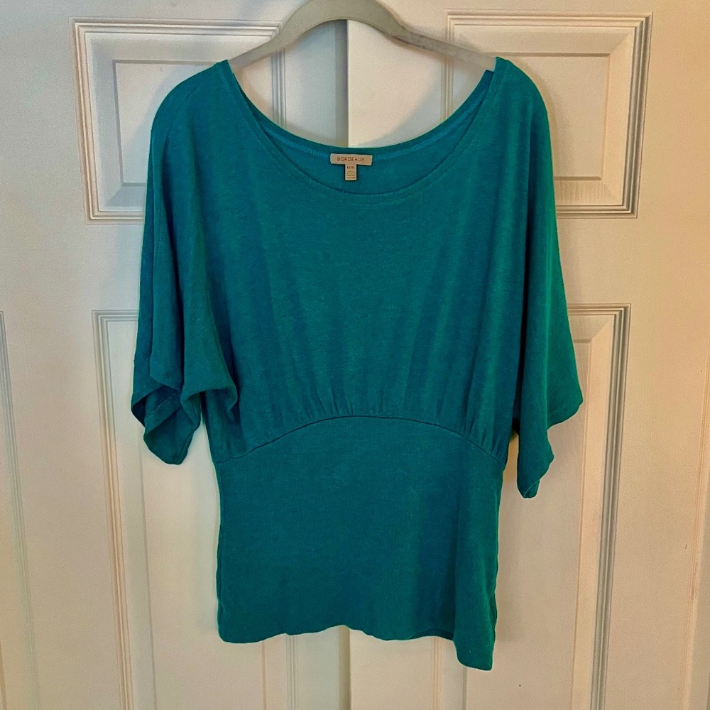 Bordeaux Ribbed Jersey Kimono Top, Teal, Size Medium